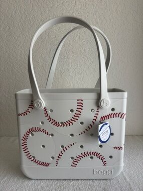 Bogg Bag White Baseball Print Tote Bag